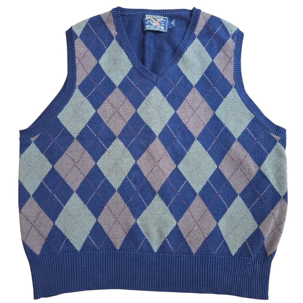 American Living Mens Vtg Y2K Prep Golf Argyle Cotton V Neck Knit Sweater Vest M